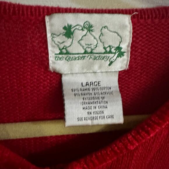 The Quaker Factory Christmas cardigan sweater Red Reindeer Large vintage 1990s - Picture 10 of 11